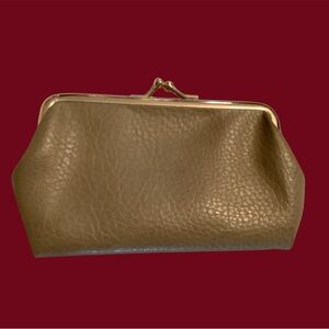 Elegant Tan Leather Clutch great to store change, keys, small accessories, NEW
